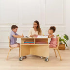 Mobile Oval Collaboration Table with 4 Storage Compartments and Locking Casters