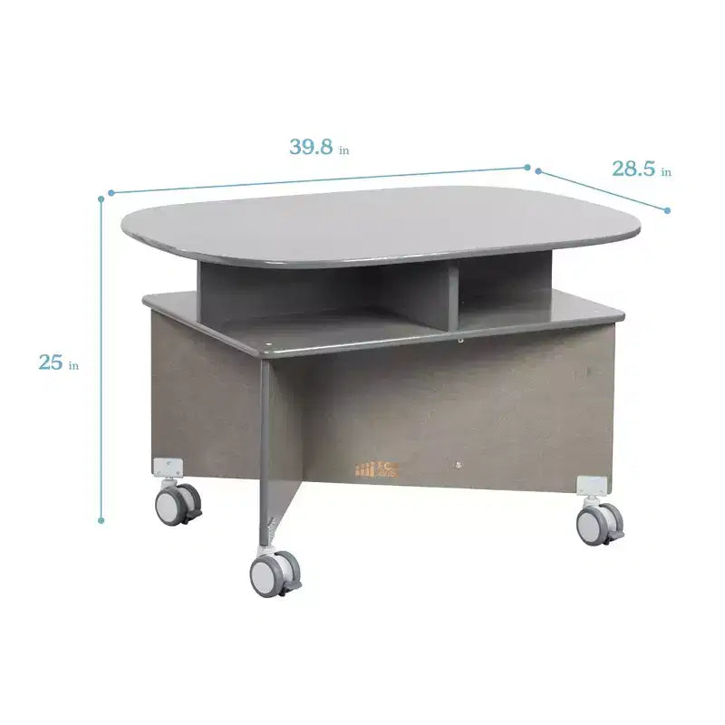 Mobile Oval Collaboration Table with 4 Storage Compartments and Locking Casters