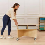 Mobile Oval Collaboration Table with 4 Storage Compartments and Locking Casters