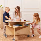 Mobile Oval Collaboration Table with 4 Storage Compartments and Locking Casters