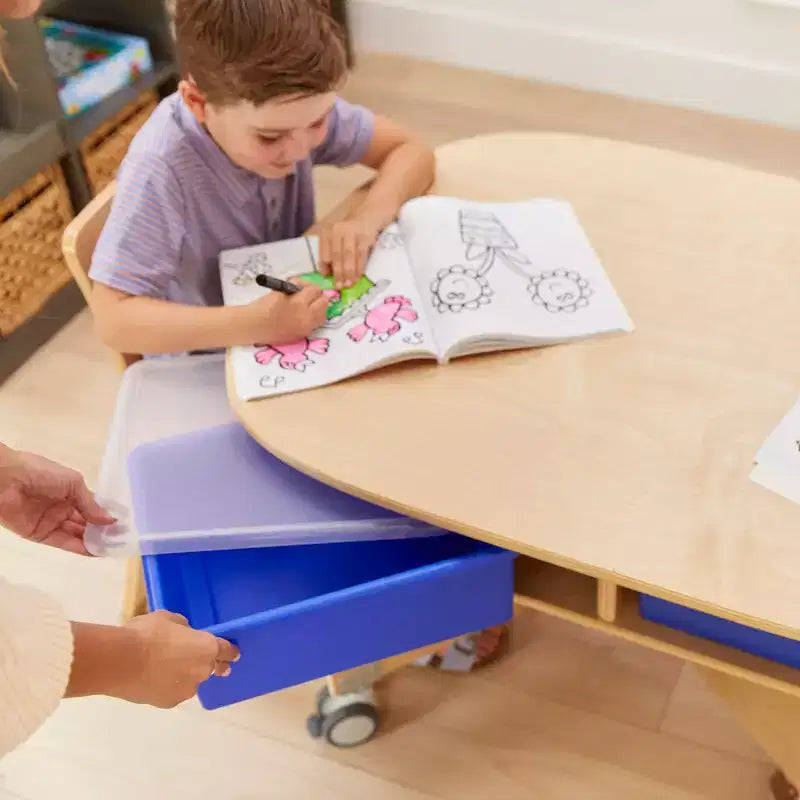 Mobile Oval Collaboration Table with 4 Storage Compartments and Locking Casters