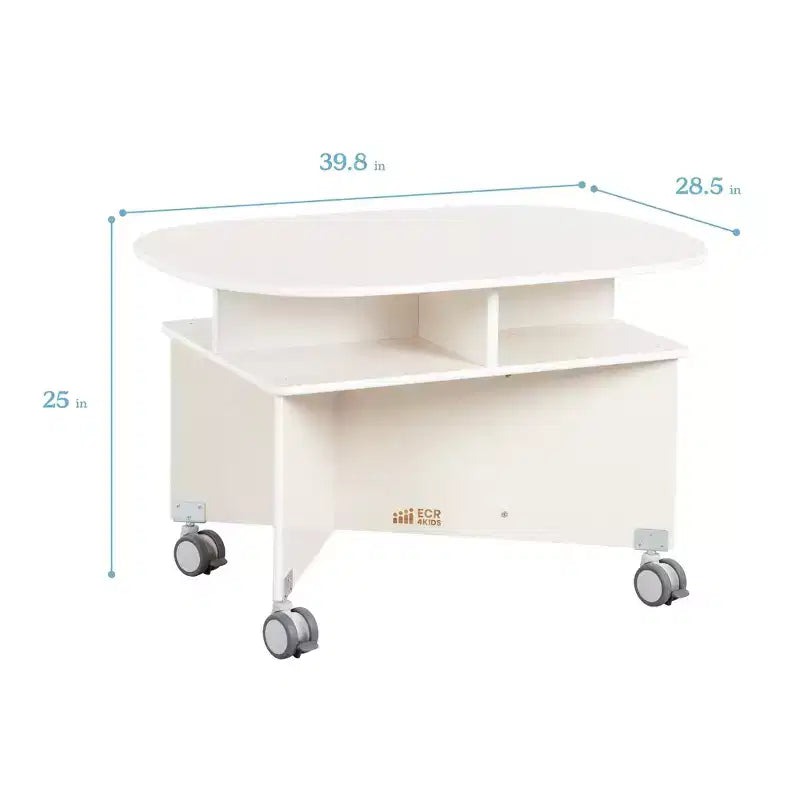 Mobile Oval Collaboration Table with 4 Storage Compartments and Locking Casters