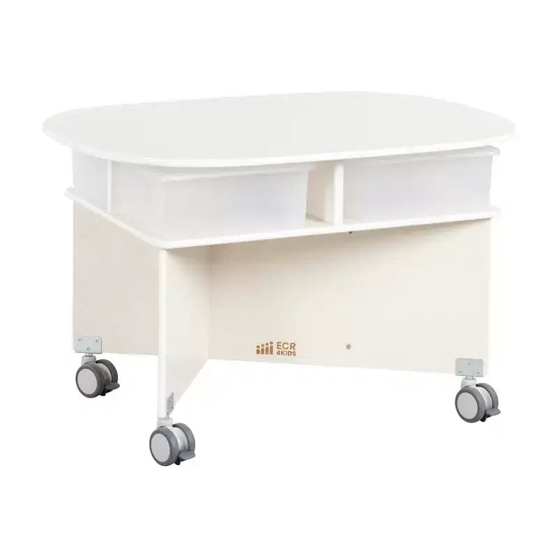 Mobile Oval Collaboration Table with 4 Storage Compartments and Locking Casters