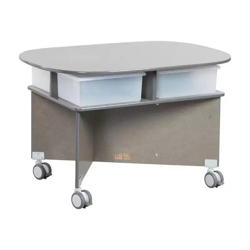 Mobile Oval Collaboration Table with 4 Storage Compartments and Locking Casters