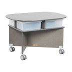 Mobile Oval Collaboration Table with 4 Storage Compartments and Locking Casters