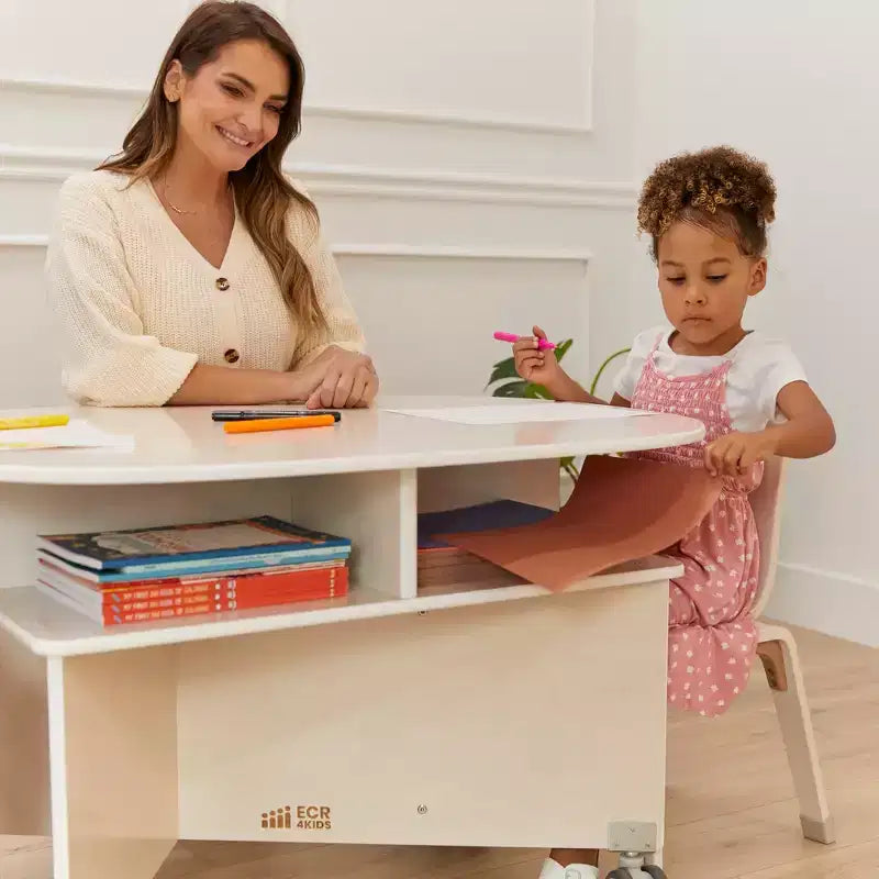 Mobile Oval Collaboration Table with 4 Storage Compartments and Locking Casters