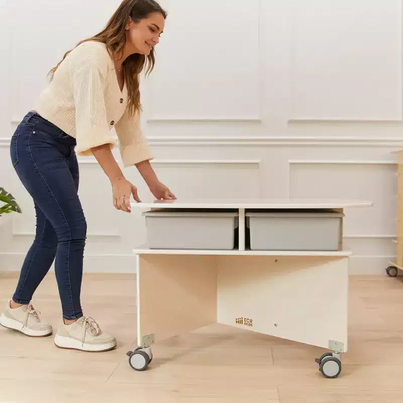 Mobile Oval Collaboration Table with 4 Storage Compartments and Locking Casters