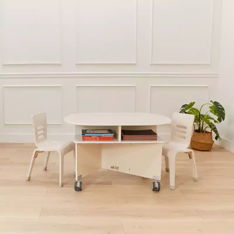 Mobile Oval Collaboration Table with 4 Storage Compartments and Locking Casters