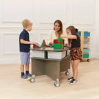 Mobile Oval Collaboration Table with 4 Storage Compartments and Locking Casters