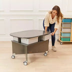 Mobile Oval Collaboration Table with 4 Storage Compartments and Locking Casters