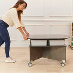 Mobile Oval Collaboration Table with 4 Storage Compartments and Locking Casters