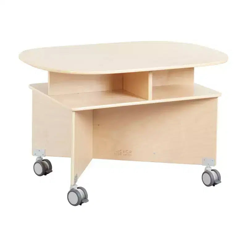 Mobile Oval Collaboration Table with 4 Storage Compartments and Locking Casters