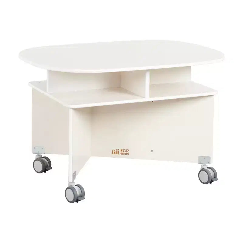 Mobile Oval Collaboration Table with 4 Storage Compartments and Locking Casters