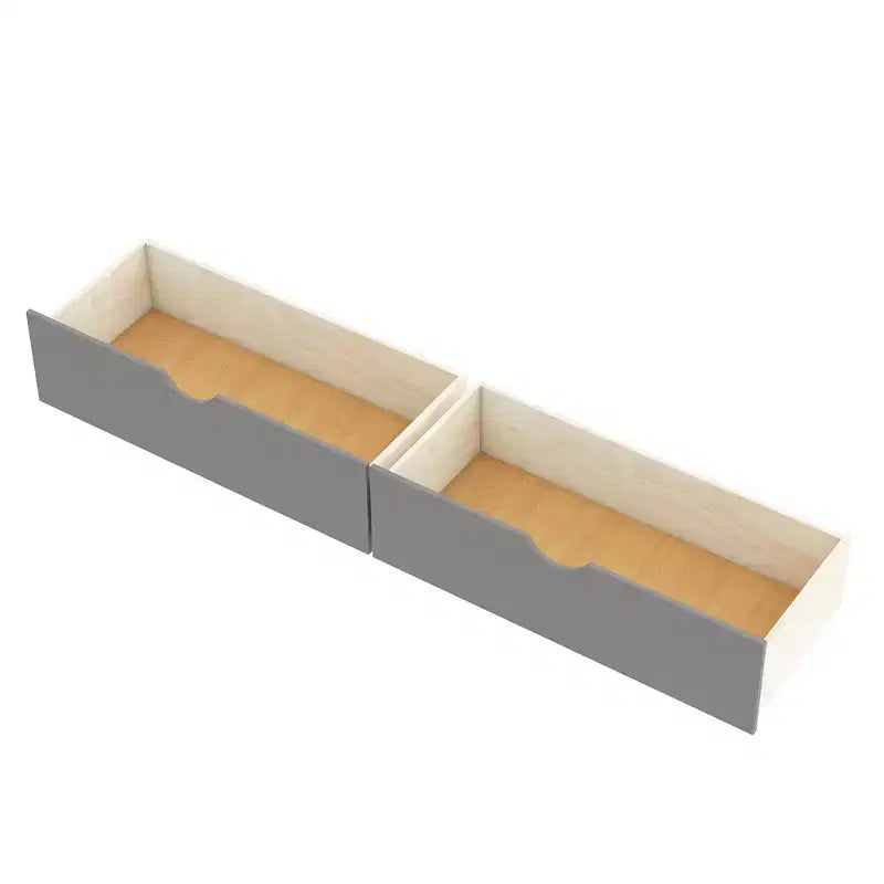 L-Shaped Platform Bed with Trundle, Drawers and Built-in Desk, Gray, 97 × 191 cm