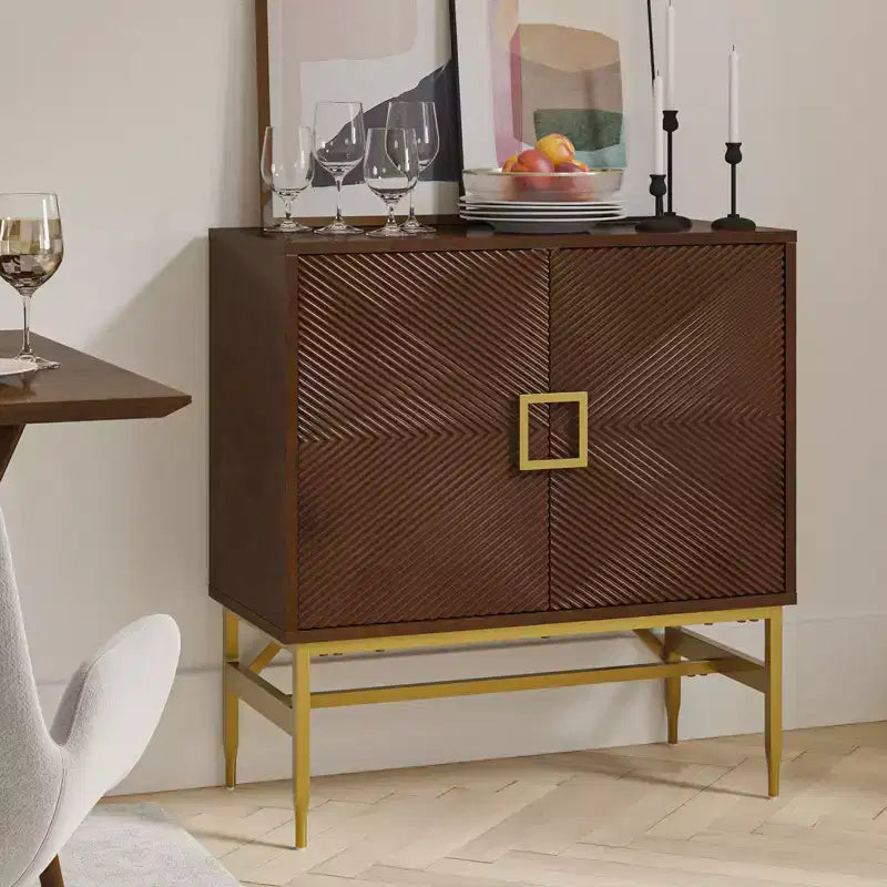 Walnut 2-Door Modern Accent Cabinet with Iron Legs
