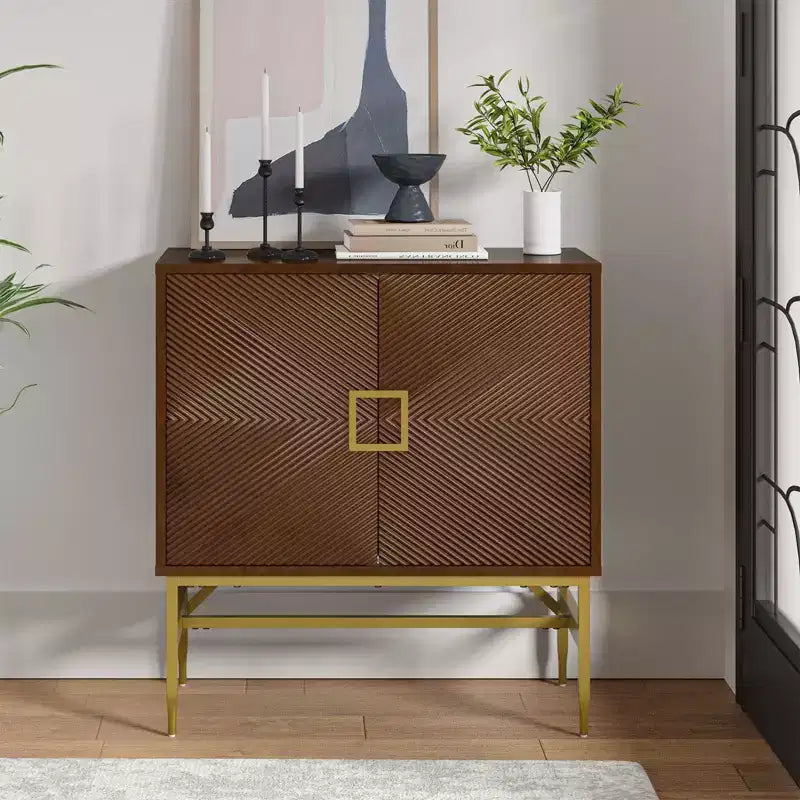 Walnut 2-Door Modern Accent Cabinet with Iron Legs