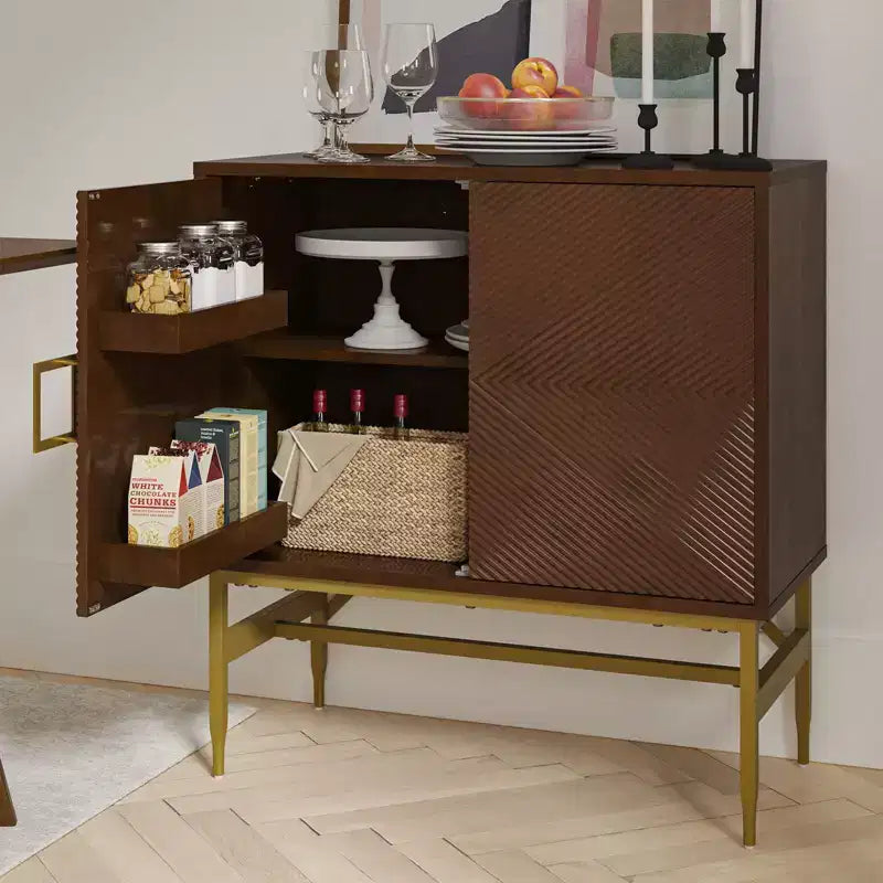 Walnut 2-Door Modern Accent Cabinet with Iron Legs