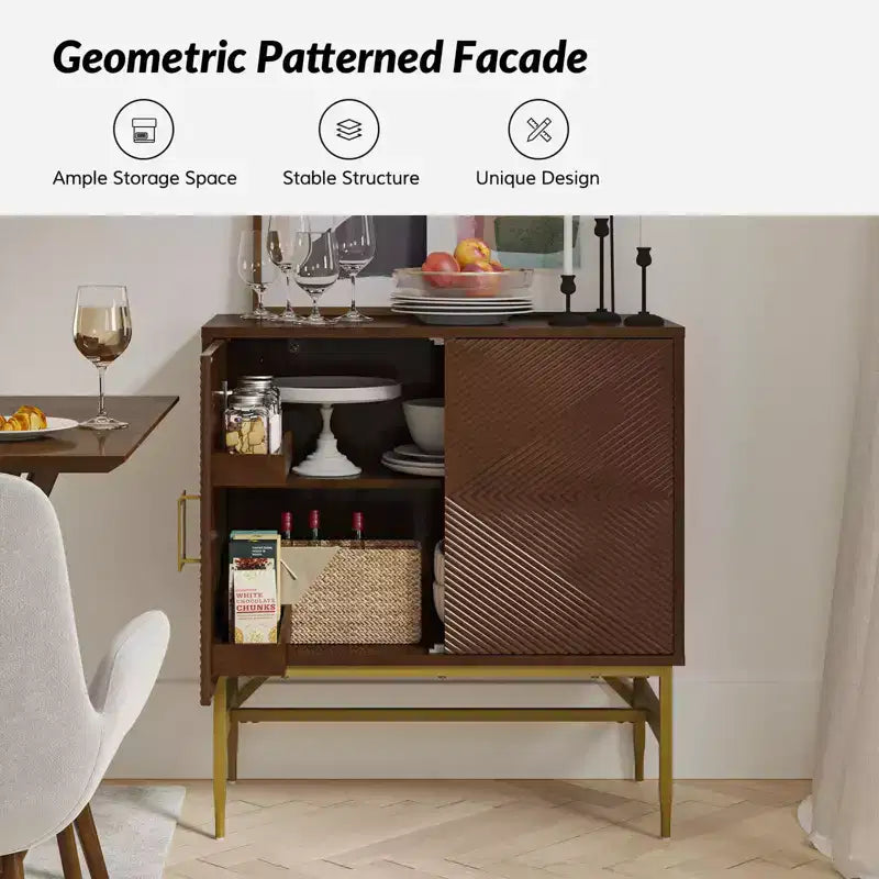 Walnut 2-Door Modern Accent Cabinet with Iron Legs