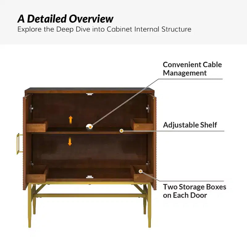 Walnut 2-Door Modern Accent Cabinet with Iron Legs