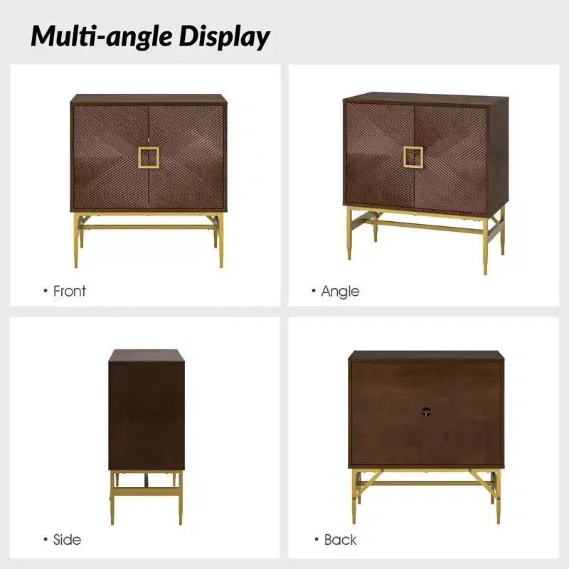 Walnut 2-Door Modern Accent Cabinet with Iron Legs