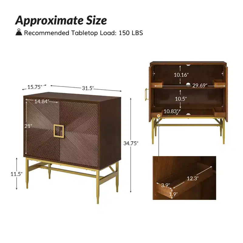 Walnut 2-Door Modern Accent Cabinet with Iron Legs
