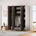 4-Door Wardrobe/Armoire with 1 Drawer and Top Cabinets