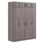 4-Door Wardrobe Armoire with Top Cabinets and Drawer, Acacia and MDF
