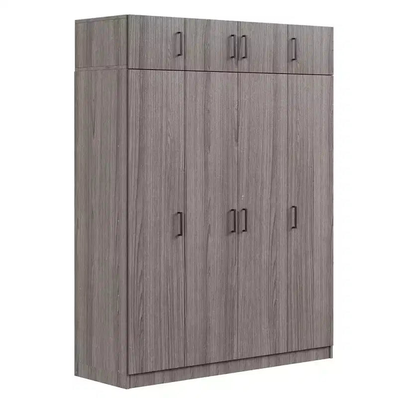4-Door Wardrobe Armoire with Top Cabinets and Drawer, Acacia and MDF