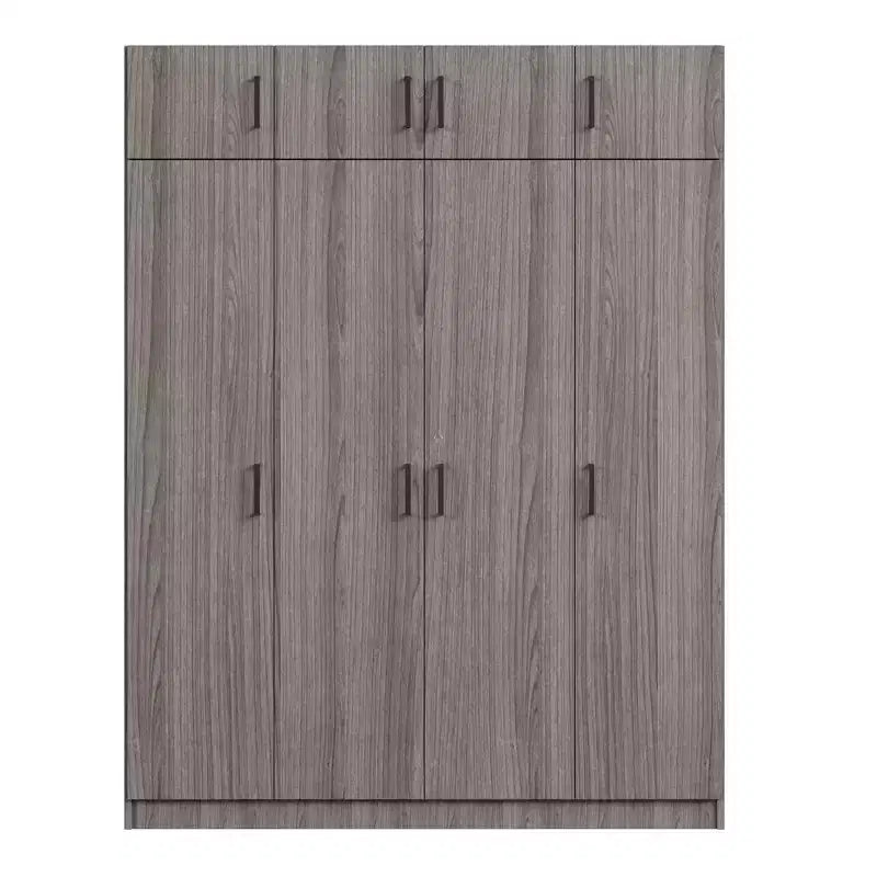 4-Door Wardrobe Armoire with Top Cabinets and Drawer, Acacia and MDF