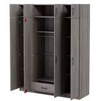 4-Door Wardrobe Armoire with Top Cabinets and Drawer, Acacia and MDF