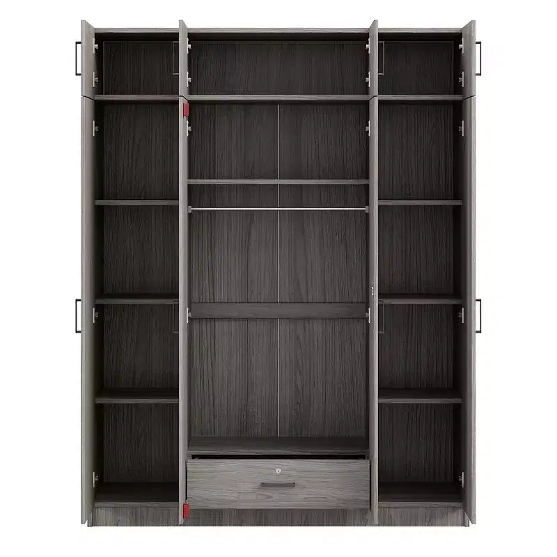 4-Door Wardrobe Armoire with Top Cabinets and Drawer, Acacia and MDF