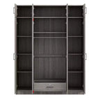 4-Door Wardrobe Armoire with Top Cabinets and Drawer, Acacia and MDF