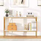 Costway Narrow Console Table 2-Tier Entryway Table with Storage 2 Support Bars Sofa Table Brown/White