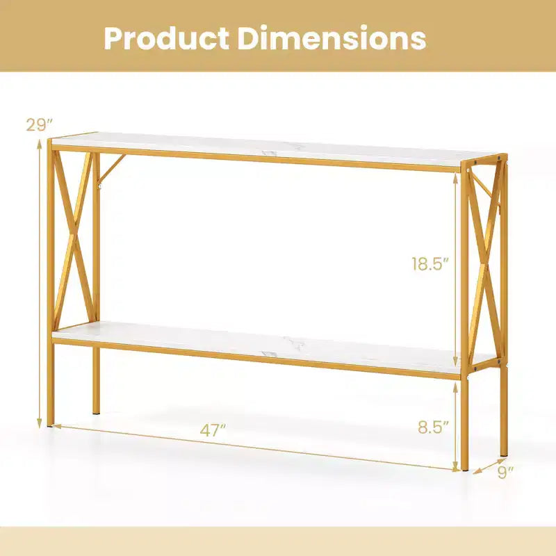 Costway Narrow Console Table 2-Tier Entryway Table with Storage 2 Support Bars Sofa Table Brown/White