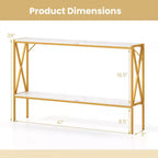 Costway Narrow Console Table 2-Tier Entryway Table with Storage 2 Support Bars Sofa Table Brown/White