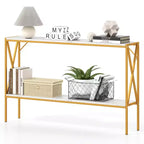Costway Narrow Console Table 2-Tier Entryway Table with Storage 2 Support Bars Sofa Table Brown/White