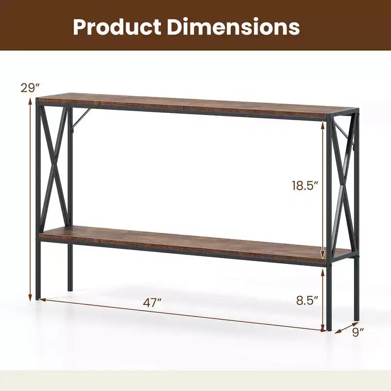 Costway Narrow Console Table 2-Tier Entryway Table with Storage 2 Support Bars Sofa Table Brown/White