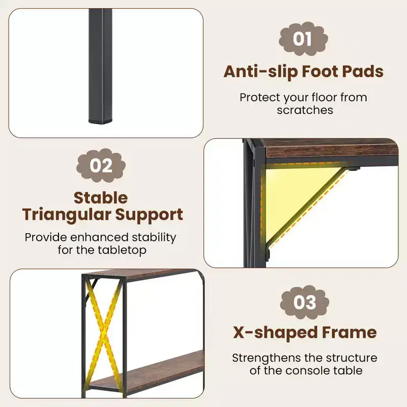 Costway Narrow Console Table 2-Tier Entryway Table with Storage 2 Support Bars Sofa Table Brown/White