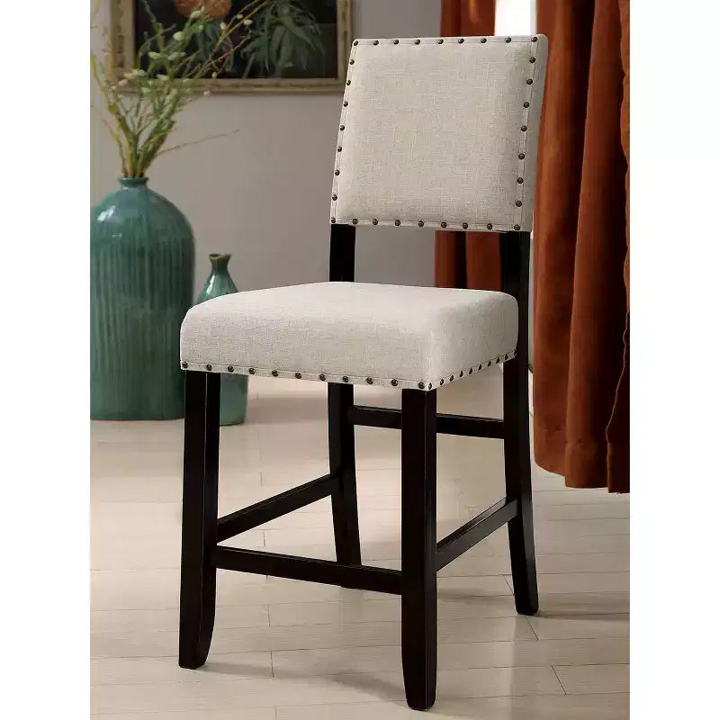 Simple Relax Set of 2 Upholstered Counter Height Chairs in Antique Black and Beige