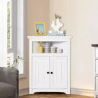 VEVOR 32 Corner Storage Cabinet, 3 Tiers Small Storage Cabinet with 2 Wooden Doors & Adjustable Shelves, Freestanding Corner Kitchen Cabinet