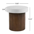 Elegant Antique White Top Side Table with Natural Wood Base