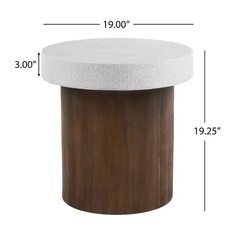 Elegant Antique White Top Side Table with Natural Wood Base