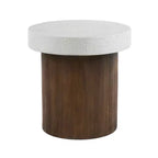 Elegant Antique White Top Side Table with Natural Wood Base
