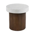 Elegant Antique White Top Side Table with Natural Wood Base