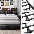 Acekool Upholstered Platform Bed Frame with Storage Headboard, USB Ports & Strong Metal Slats