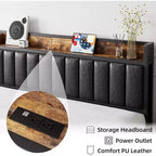 Acekool Upholstered Platform Bed Frame with Storage Headboard, USB Ports & Strong Metal Slats