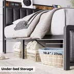 Acekool Upholstered Platform Bed Frame with Storage Headboard, USB Ports & Strong Metal Slats