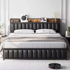 Acekool Upholstered Platform Bed Frame with Storage Headboard, USB Ports & Strong Metal Slats