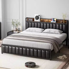 Acekool Upholstered Platform Bed Frame with Storage Headboard, USB Ports & Strong Metal Slats