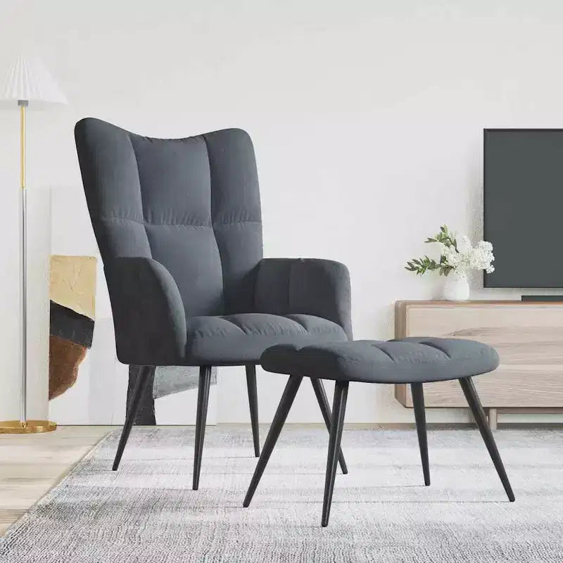 vidaXL Dark Gray Velvet Relaxing Chair with Stool - Upholstered Seating for Lounge, Living Room, Office - Modern Design with Steel Frame